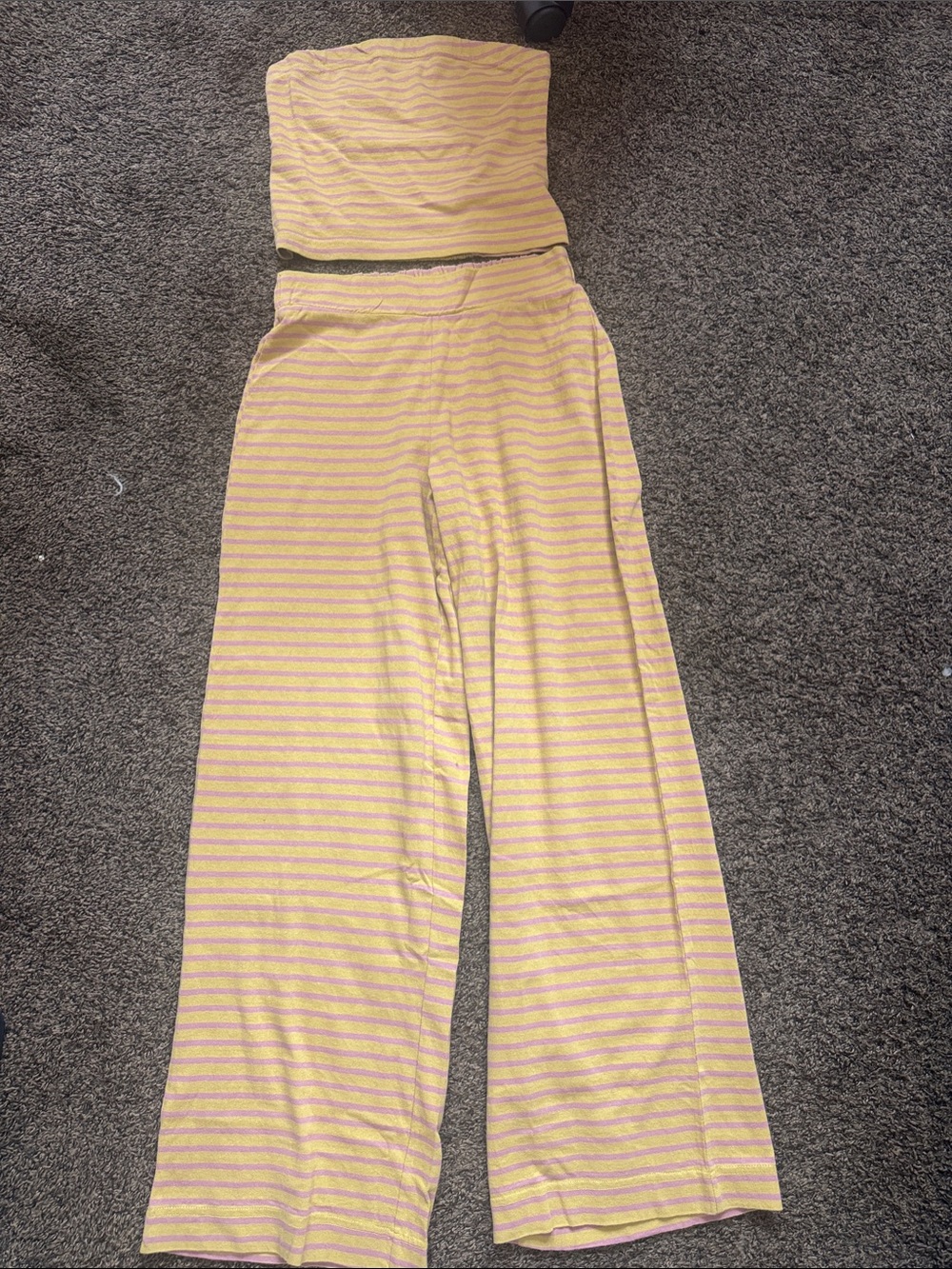 Free People Strapless Yellow & Pink Striped Wide-Leg Jumpsuit